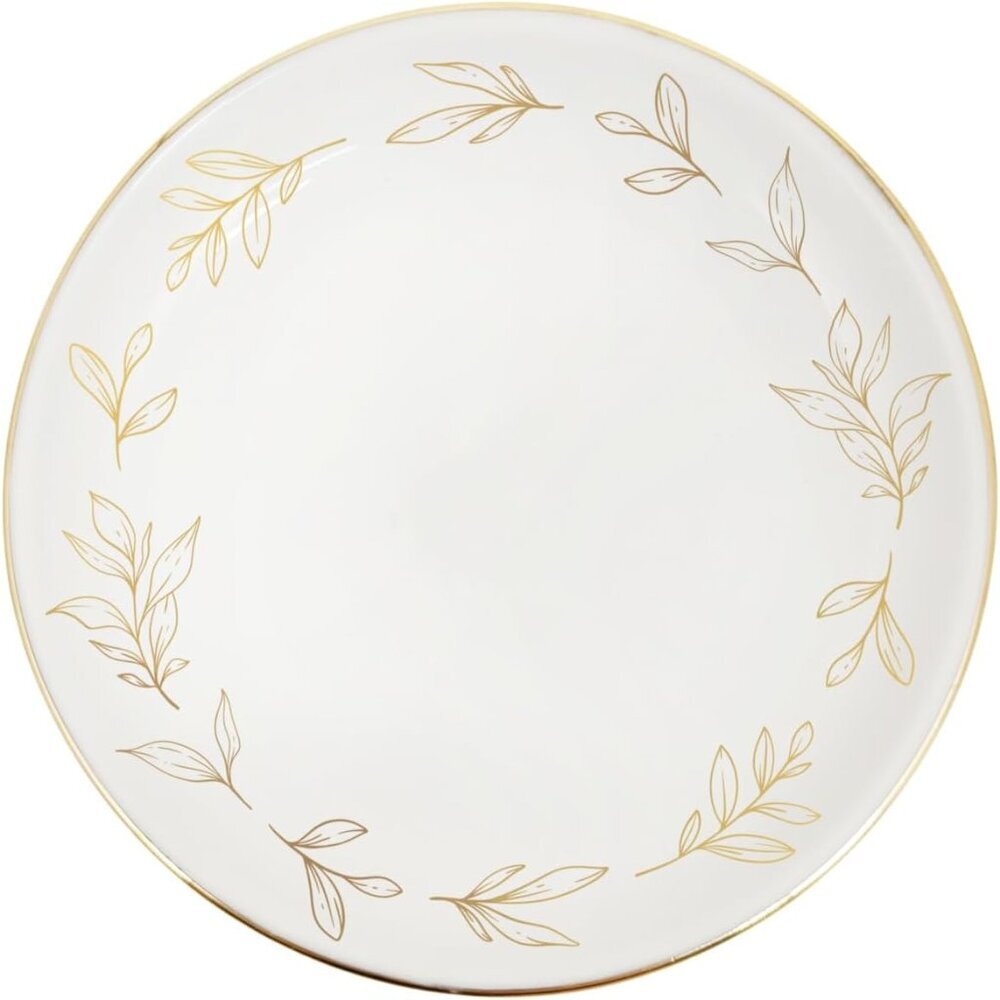 Jewelry Dish, Ceramic Trinket Tray with Gold Foil Leaf Design, 3” Ring Holder fo